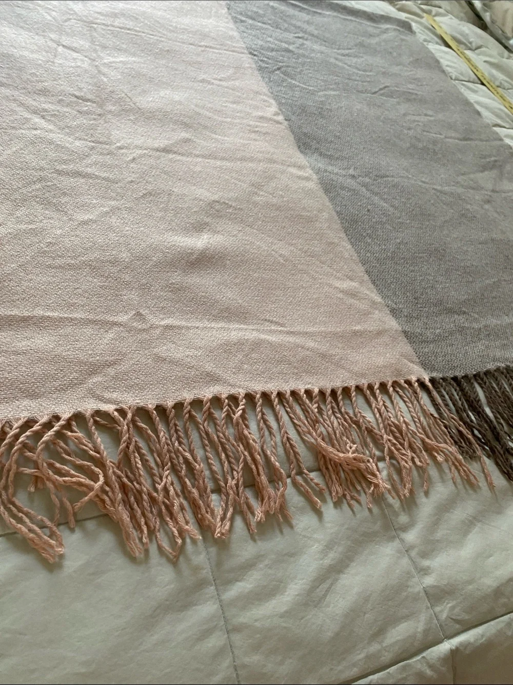 H&M Two-Tone Pink and Taupe Fringed Wrap Scarf
